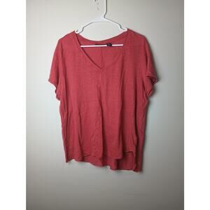 Tahari 100% Linen Blouse Women Size 2X Short sleeve V Neck Pink